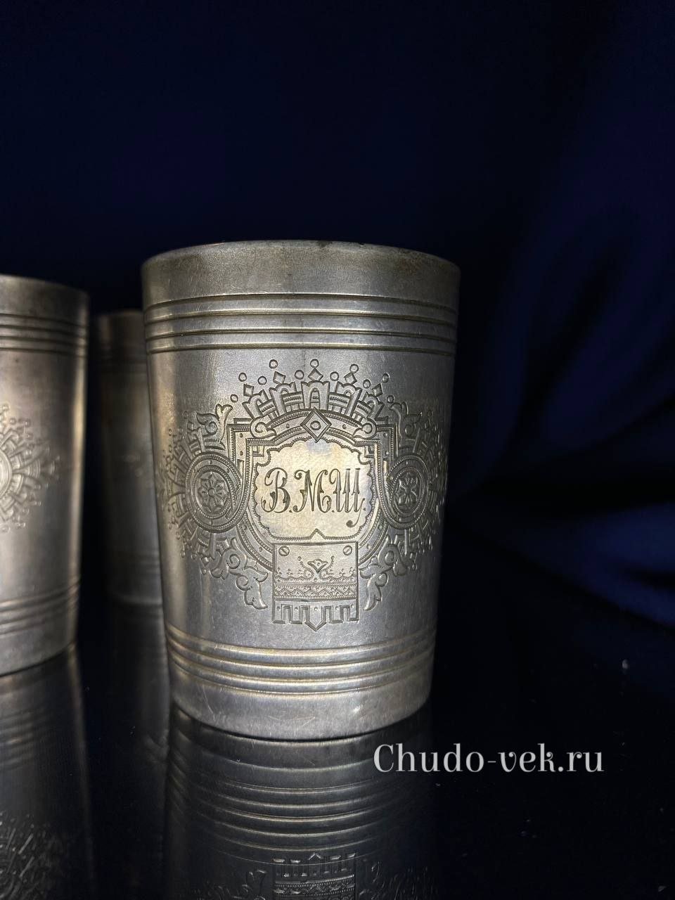 Редкий набор из 6 серебряных стопок в русском стиле — изображение 3